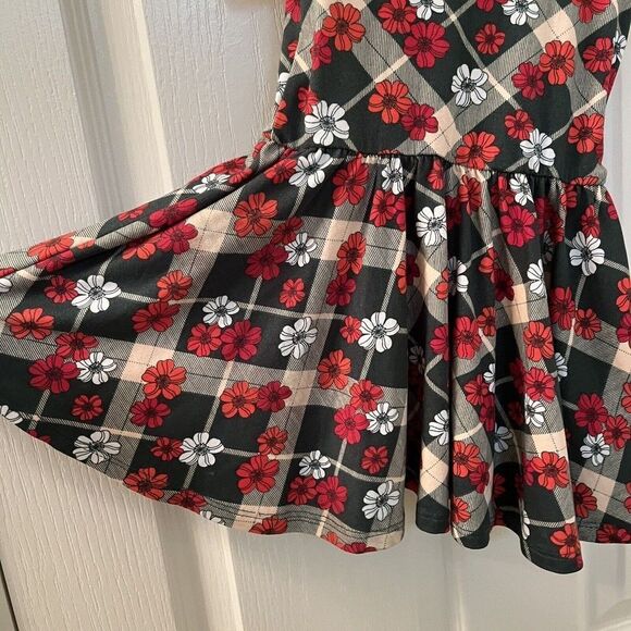 Dot Dot Smile Floral Plaid Cap Twirl Dress Red Green Christmas Holiday 12-24 Mos - Picture 6 of 9